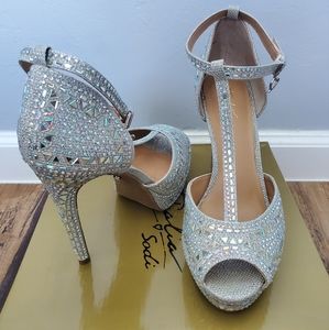 Thalia Sodi Silver T-Strap Heels